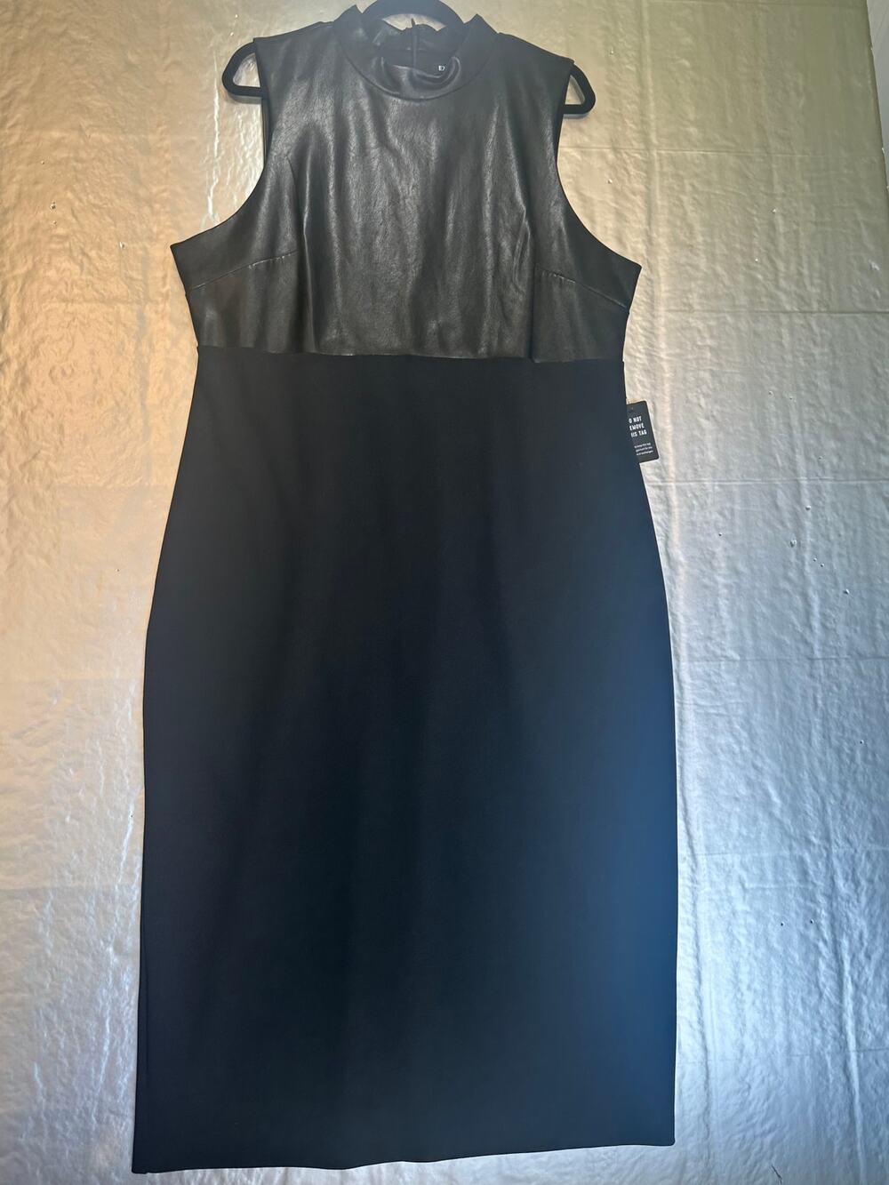 Express XL Black Faux Leather Mixed Media Sheath Dress Mock Neck NWT